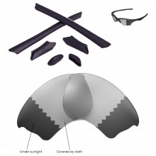 Walleva Transition Polarized Lenses + Black Rubber Kit(Earsocks+Nosepads) For Oakley Half Jacket XLJ Sunglasses